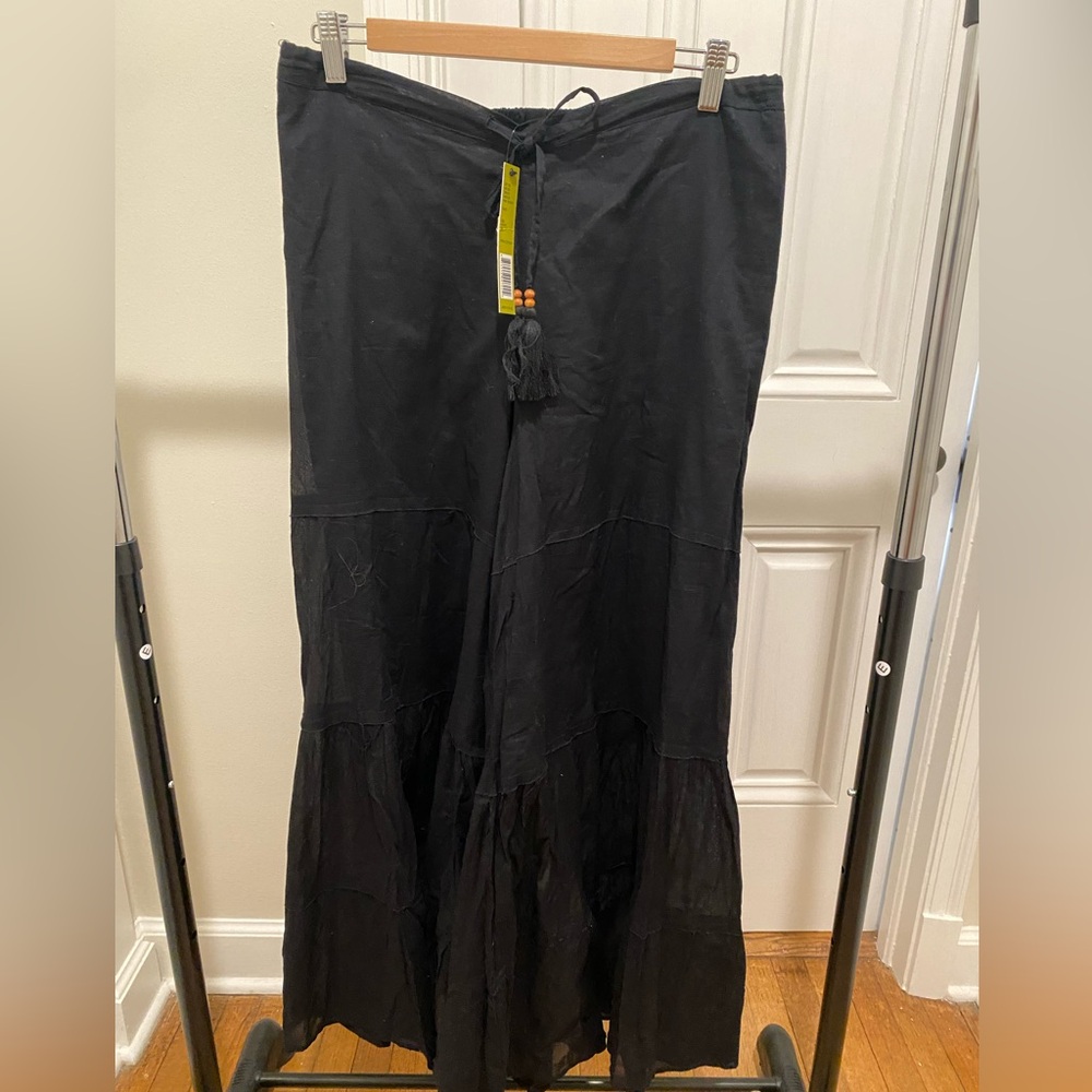 Black Ruffle Tiered swim coverup pants